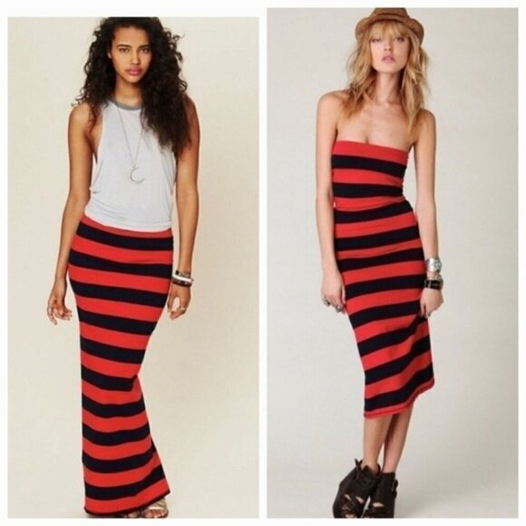 Free People convertible skirt / dress size S Red and Black stripes - Picture 1 of 10